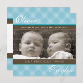 フォトツインズ誕生のお知らせ可愛い男の子ブルー 案内状 (正面/裏面)