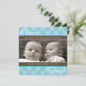 フォトツインズ誕生のお知らせ可愛い男の子ブルー 案内状 (スタンド正面)