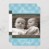 フォトツインズ誕生のお知らせ可愛い男の子ブルー 案内状 (正面/裏面)