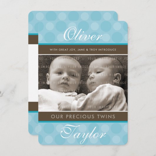 フォトツインズ誕生のお知らせ可愛い男の子ブルー 案内状 (正面/裏面)