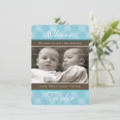 フォトツインズ誕生のお知らせ可愛い男の子ブルー 案内状 (スタンド正面)