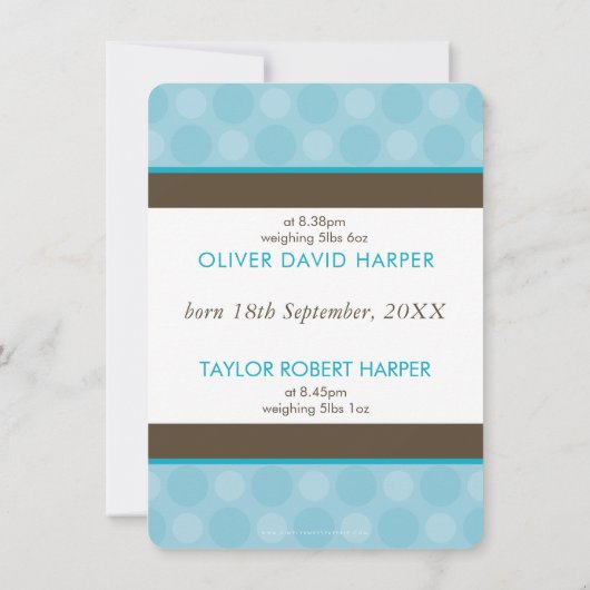 フォトツインズ誕生のお知らせ可愛い男の子ブルー 案内状 (裏面)