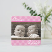 フォトツイン出産発表かわいい女の子ピンク 案内状 (スタンド正面)