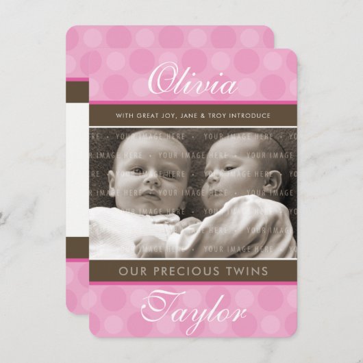 フォトツイン出産発表かわいい赤ちゃん女の子 案内状 (正面/裏面)