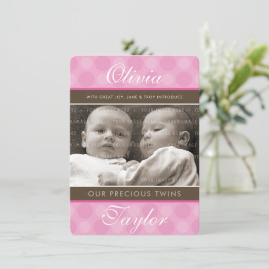 フォトツイン出産発表かわいい赤ちゃん女の子 案内状 (スタンド正面)
