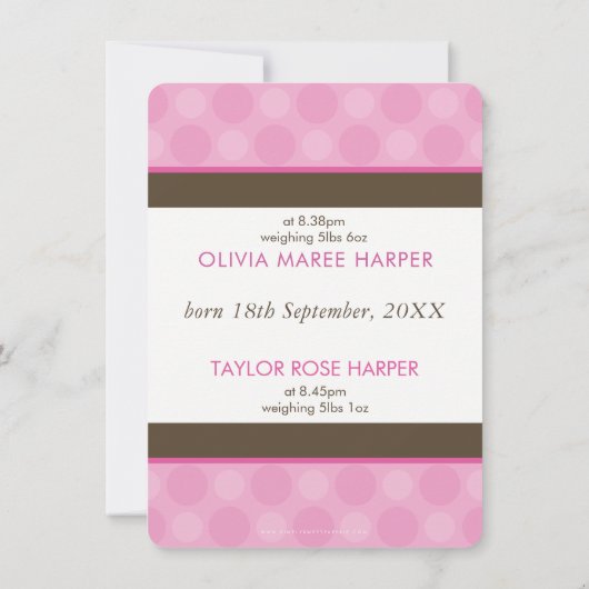 フォトツイン出産発表かわいい赤ちゃん女の子 案内状 (裏面)