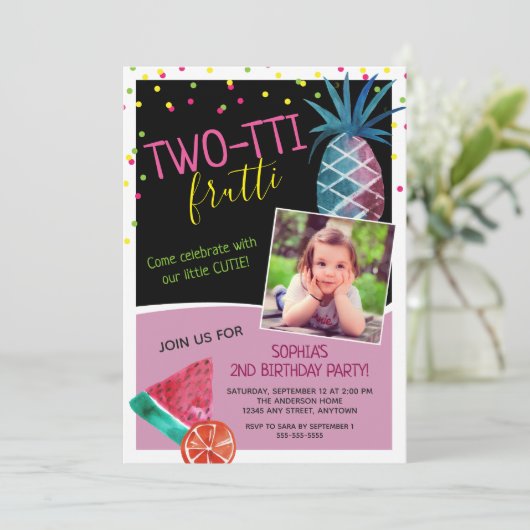 フォトツーッティフルーッティ水彩2nd誕生日パーティー 招待状 (スタンド正面)