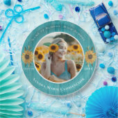 フォトティール(緑がかった色)ひまわり黄色の卒業式パーティー ペーパープレート (パーティー)