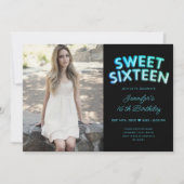 フォトティール（緑がかった色）ターコイズブラックバルーン甘い16 招待状 (正面)