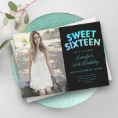 フォトティール(緑がかった色)ターコイズブラックバルーン甘い16 招待状