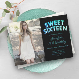 フォトティール（緑がかった色）ターコイズブラックバルーン甘い16 招待状