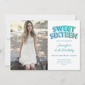 フォトティール（緑がかった色）ターコイズホワイトバルーンSweet 16 招待状 (正面)