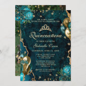 フォトティール（緑がかった色）金ゴールドフローラゲートキンセアニェラ 招待状 (正面/裏面)