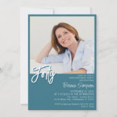 フォトティール（緑がかった色）40歳の誕生日 招待状 (正面)