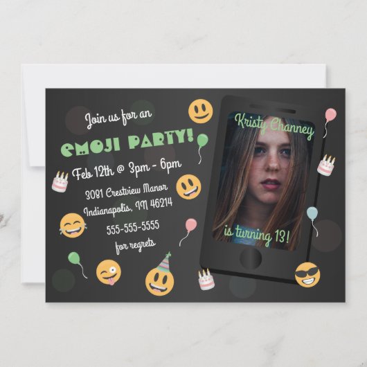 フォトティーンズエモジテーマ誕生会 招待状 (正面)