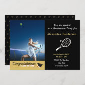 フォトテニスプレーヤーブラック金ゴールド白卒業 招待状 (正面/裏面)