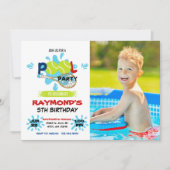 フォトテニスプールパーティー誕生日 招待状 (正面)