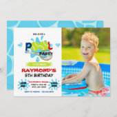 フォトテニスプールパーティー誕生日 招待状 (正面/裏面)