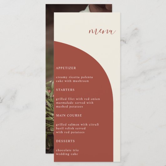 フォトテラコッタアーモダンチ結婚のディナーメニュー (正面/裏面)