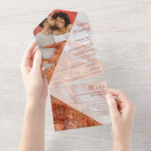 フォトテラコッタ銅大理石幾何学模様エレガント オールインワン招待状 (貼ってはがせる)