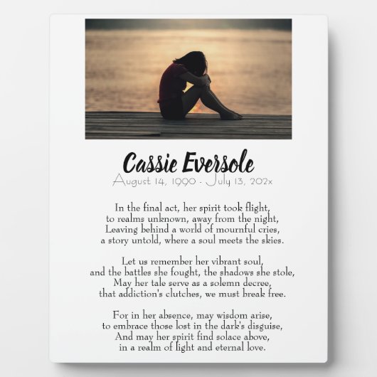 フォトテーブルトップと中毒の詩メモリアル フォトプラーク (正面)