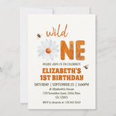 フォトデイジーワイルドワン1歳の誕生日ガール 招待状 (正面)