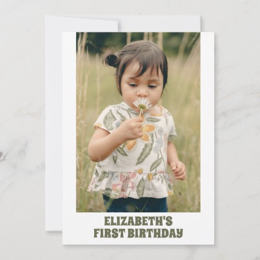 フォトデイジーワイルドワン1歳の誕生日ガール 招待状 (裏面)