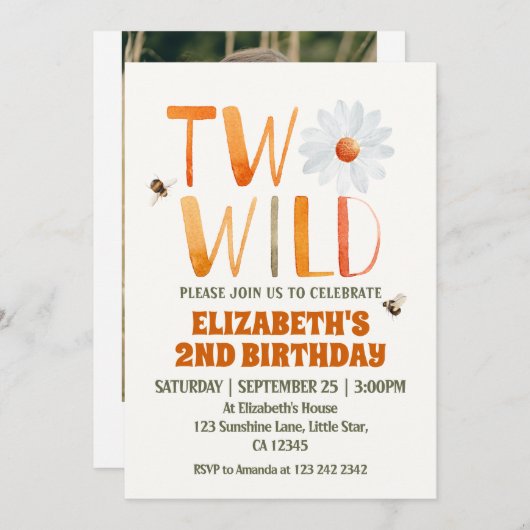 フォトデイジーワイルド2NDバースデーガール 招待状 (正面/裏面)