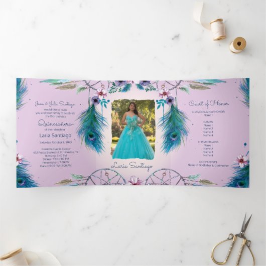 フォトトスペインのルクーイスとピンクドリーム捕手 三つ折り招待状 (内部)