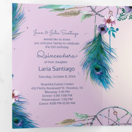 フォトトスペインのルクーイスとピンクドリーム捕手 三つ折り招待状 (内部最初)