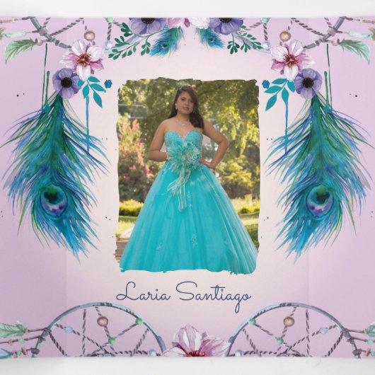 フォトトスペインのルクーイスとピンクドリーム捕手 三つ折り招待状 (内部中)