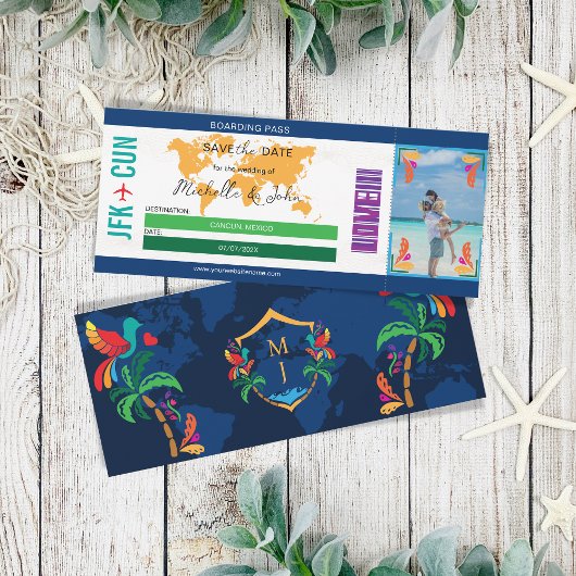 フォトトラベルボーディングパスMexico日付を保存 招待状