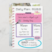 フォトトレンディーデイリープランナーモダンシック誕生日 招待状 (正面/裏面)