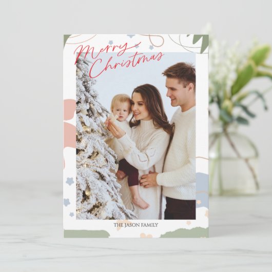 フォトトレンディーミニマリストboho雪クリスマスツリー シーズンカード (スタンド正面)
