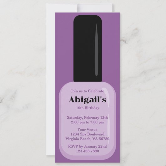 フォトトレンディーモダンパープル爪、 ネイルポーランド誕生日 招待状 (正面)