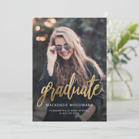 フォトトレンディー金ゴールドスクリプトの卒業発表 招待状 (スタンド正面)