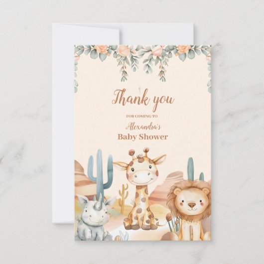 フォトトロピカルジャングルサファリアニマルズボーイベビーショー サンキューカード (正面)