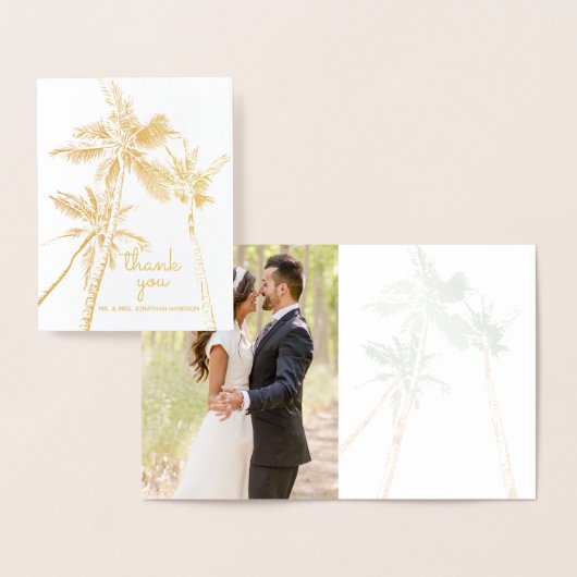 フォトトロピカルパームツリーズビーチモダンありがとう 箔カード (ディスプレー)