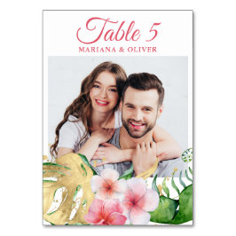 フォトトロピカルフラワーズパームズ金ゴールド結婚フローラ テーブルナンバー