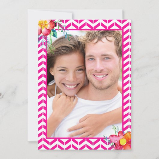 フォトトロピカルベリーピンクティール（緑がかった色）結婚フローラ 招待状 (裏面)