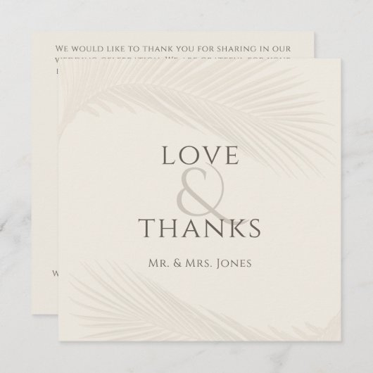 フォトトロピカルリーフ結婚のフラットサンキューカード サンキューカード (正面/裏面)