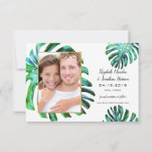 フォトトロピカルリーフ緑の金ゴールド保存日 セーブザデート (裏面)