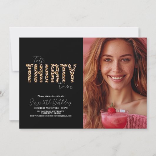 フォトトーク30対Meヒョウ女性誕生日 招待状 (正面)