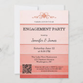 フォトトーンオントーンコーラルストライプの婚約 招待状 (正面)