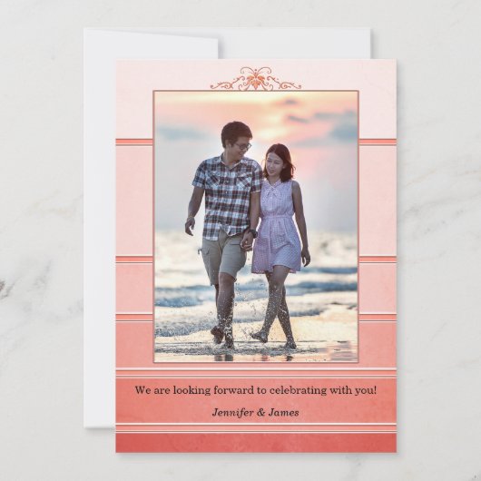 フォトトーンオントーンコーラルストライプの婚約 招待状 (裏面)