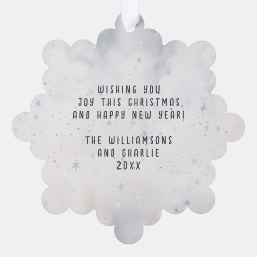 フォトドッグの初めてのクリスマスファミリー オーナメントカード (裏面)