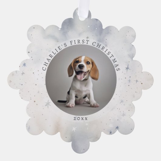 フォトドッグの初めてのクリスマスファミリー オーナメントカード (正面)