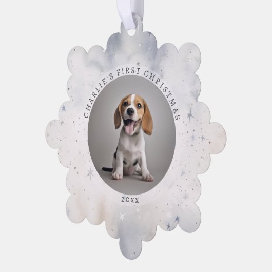 フォトドッグの初めてのクリスマスファミリー オーナメントカード (左)