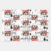 フォトドッグモダン白黒タイポグラフィクリスマス ラッピングペーパーシート (正面3)