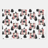フォトドッグモダン白黒タイポグラフィクリスマス ラッピングペーパーシート (正面2)
